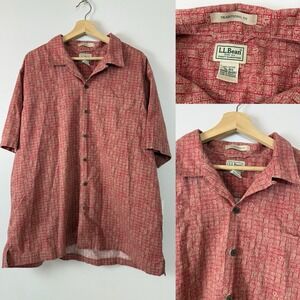 L.L. Bean Shirt Mens XL Extra Large‎ Orange Short Sleeve Button Up Traditional